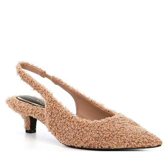 NEW Gianni Bini Britnie Faux Shearling Kitten Heel Slingback Pumps in Lucy Tan - Picture 1 of 5